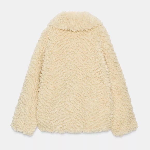 New ZARA Fleece Cream Jacket - Picture 7 of 8
